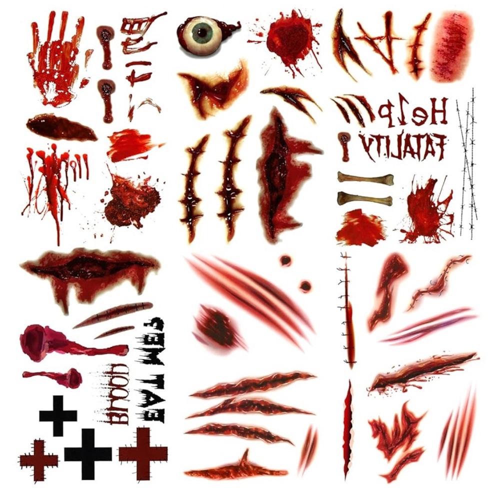 Oottati Halloween Costume Realistic Scar Waterproof Temp Tattoo Stickers